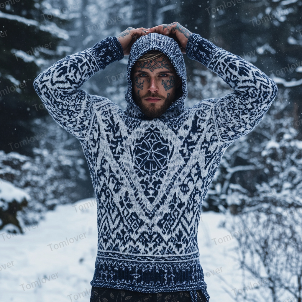 Men's Viking Wolf Inspired Celtic Chunky Hooded Sweater