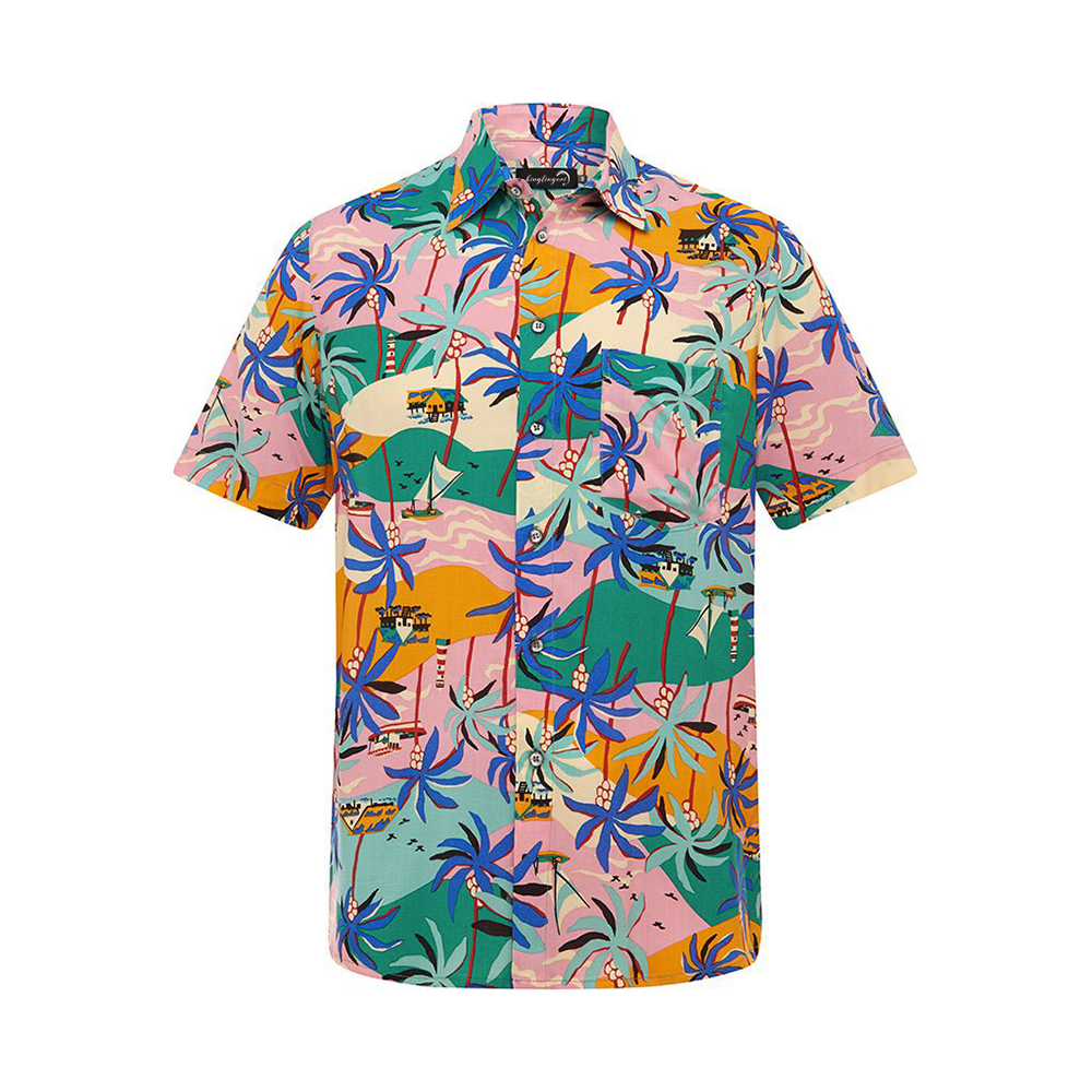 Soft High Elasticity Casual Tropical Print Short Sleeve Breathable Shirt