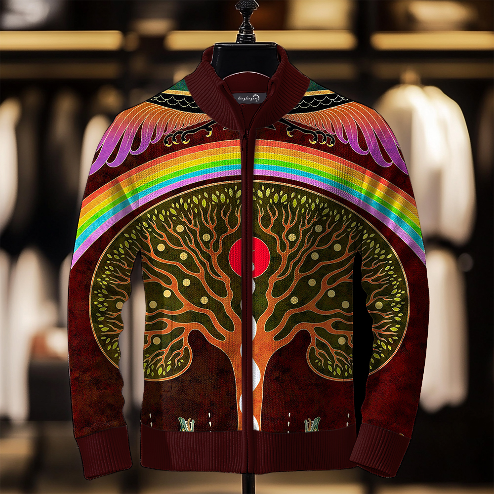 Luxe Men's Fashion Stand Collar Cardigan Sweater Knit Jacket