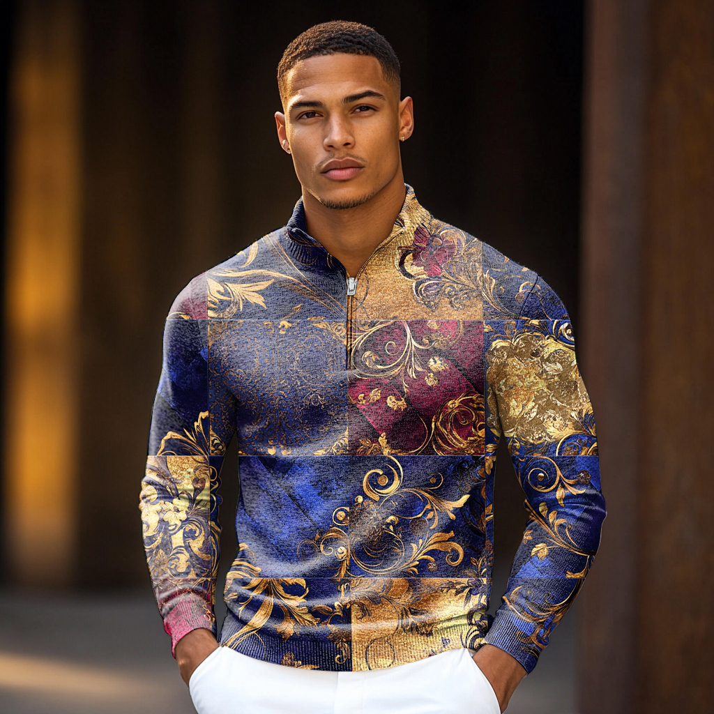 Luxe Men's Fashion Stand Collar Cardigan Sweater Knit Jacket