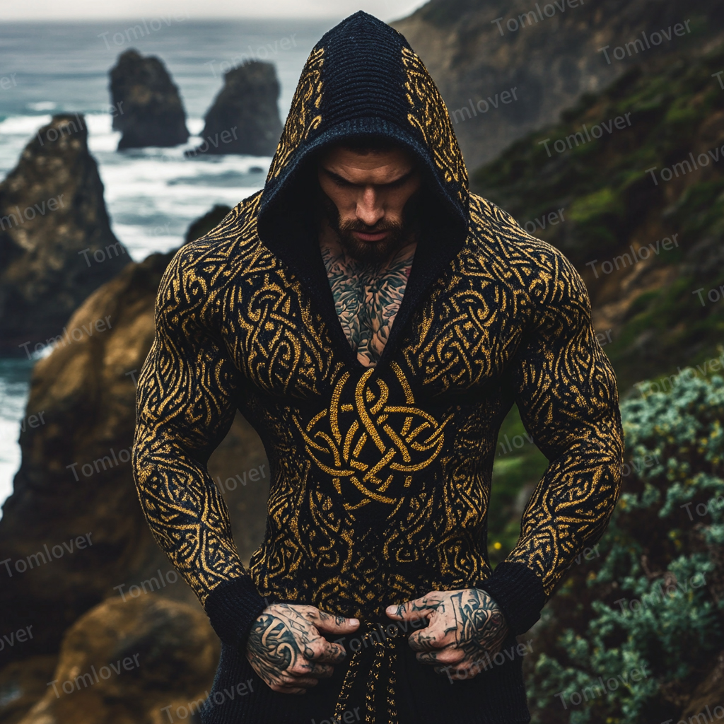 Men's Viking Wolf Inspired Celtic Chunky Hooded Sweater