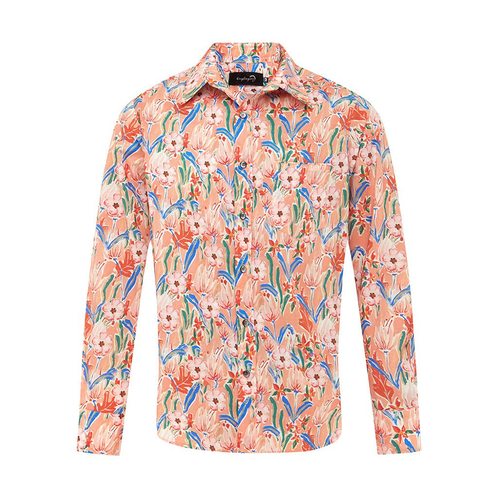 Hawaiian Men's Mid Cotton Button-down Aloha Shirt fashion printed pattern long-sleeved Shirt
