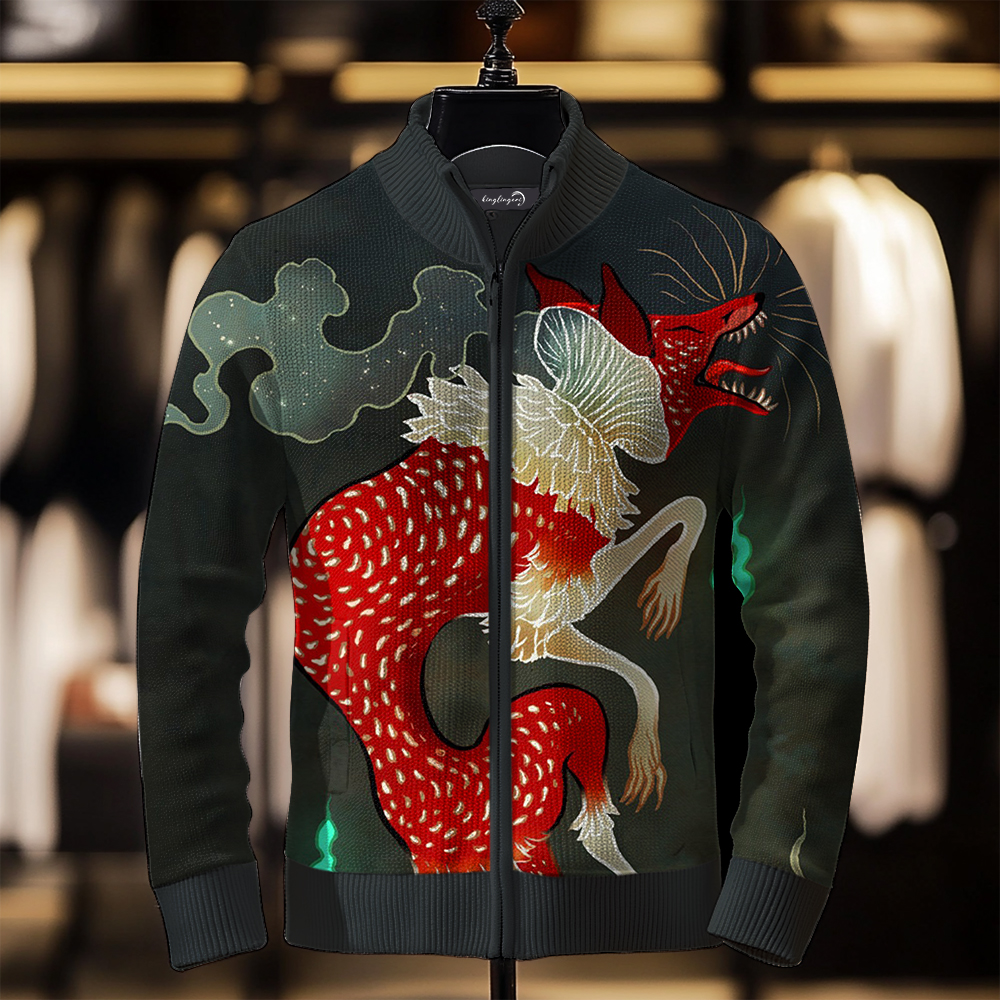 Luxe Men's Fashion Stand Collar Cardigan Sweater Knit Jacket