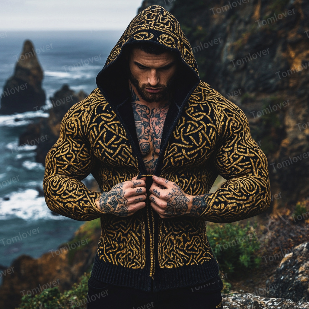 Men's Viking Wolf Inspired Celtic Chunky Hooded Sweater