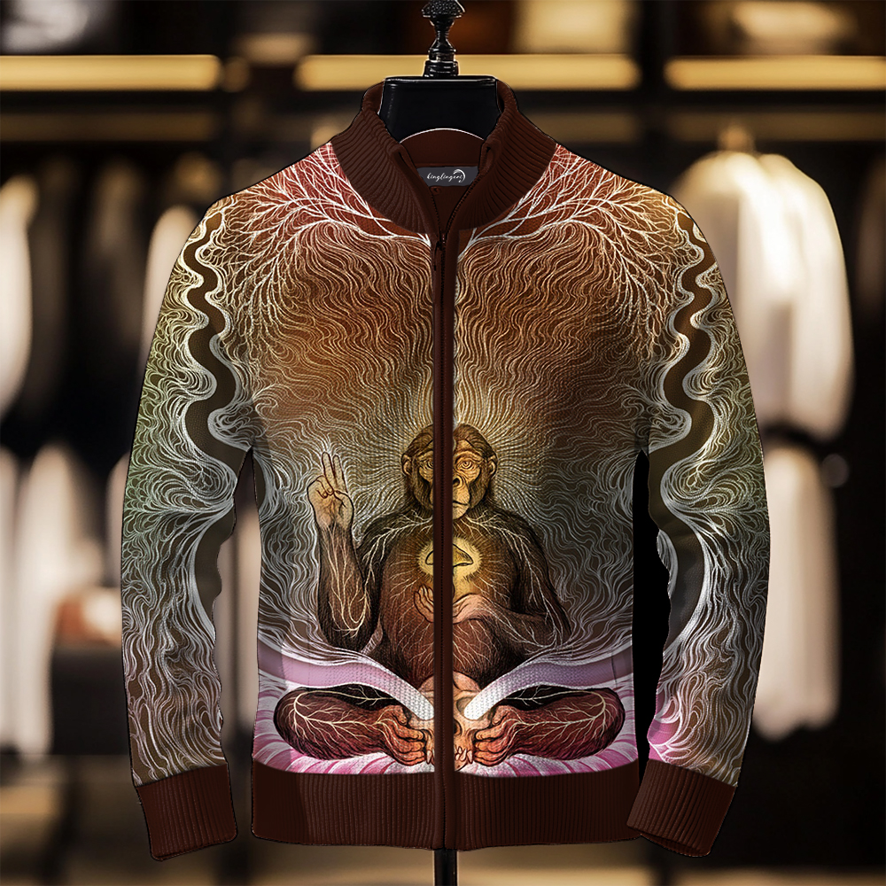 Luxe Men's Fashion Stand Collar Cardigan Sweater Knit Jacket