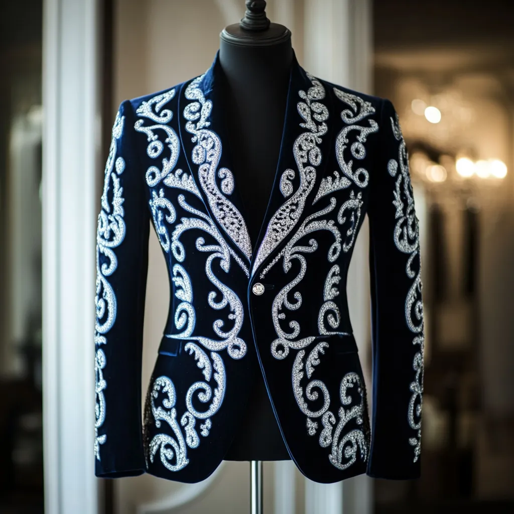 Unique embroidery business gentleman casual Men's Luxury Business Casual Fashion Blazer Suit Coat Jacket