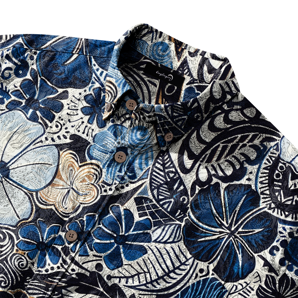 100% Cotton High elasticity Casual Tropical print Men's Holiday Breathable Hawaiian Shirt