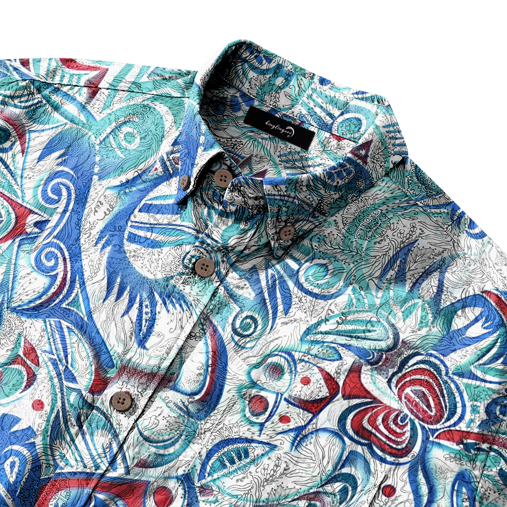 100% Cotton High elasticity Casual Tropical print Men's Holiday Breathable Hawaiian Shirt