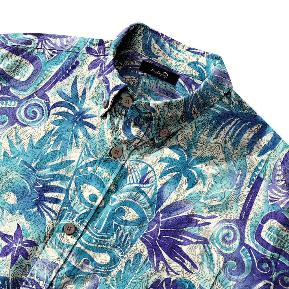 100% Cotton High elasticity Casual Tropical print Men's Holiday Breathable Hawaiian Shirt