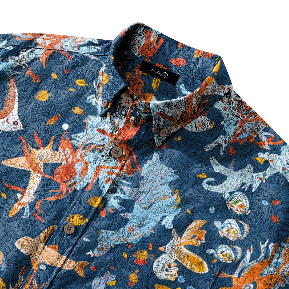 100% Cotton High elasticity Casual Tropical print Men's Holiday Breathable Hawaiian Shirt