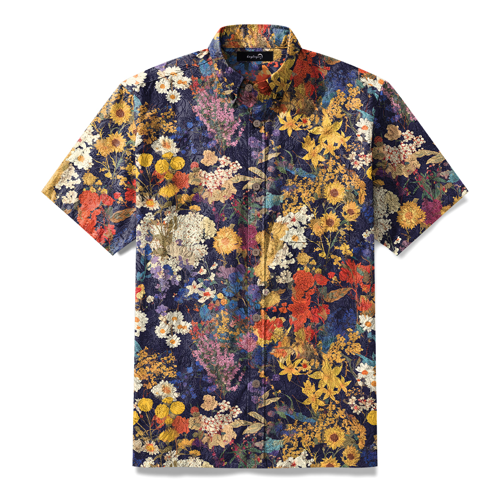 100% Cotton Soft High Elasticity Casual Tropical Print Short Sleeve Breathable Shirt