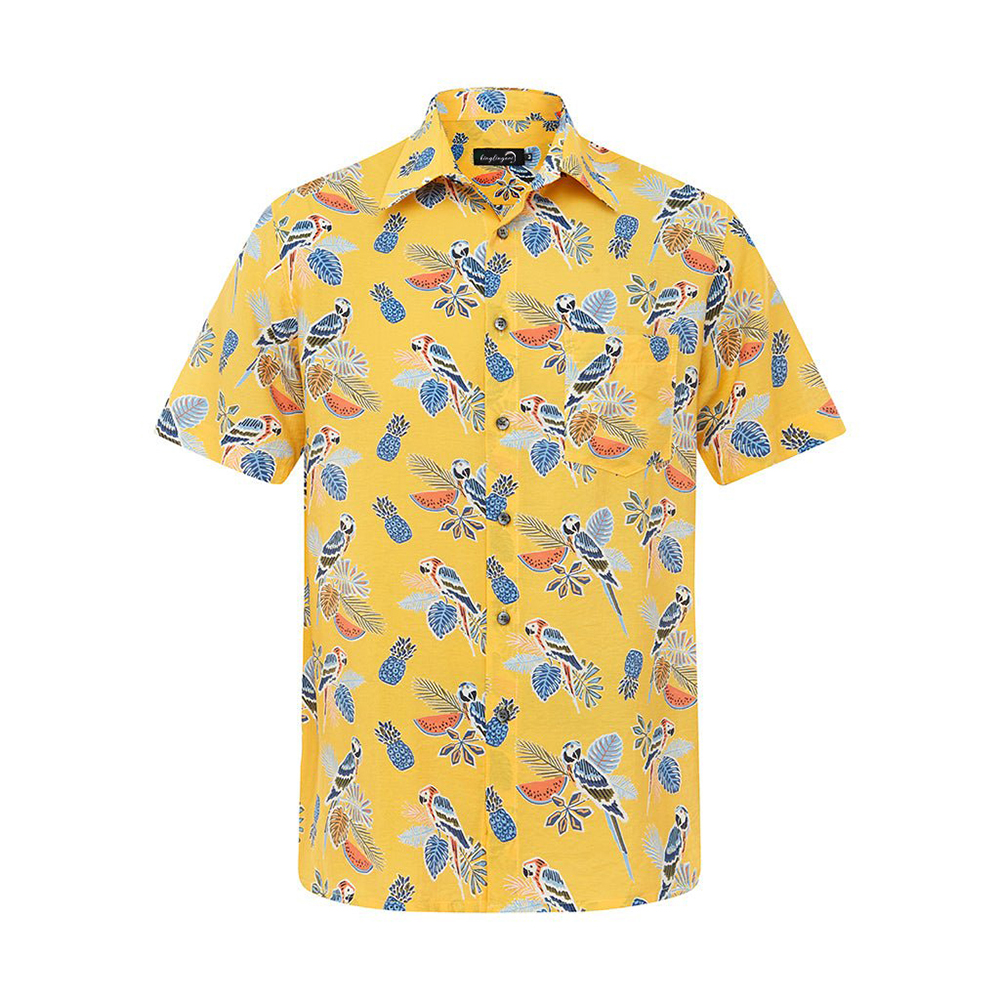 Soft High Elasticity Casual Tropical Print Short Sleeve Breathable Shirt