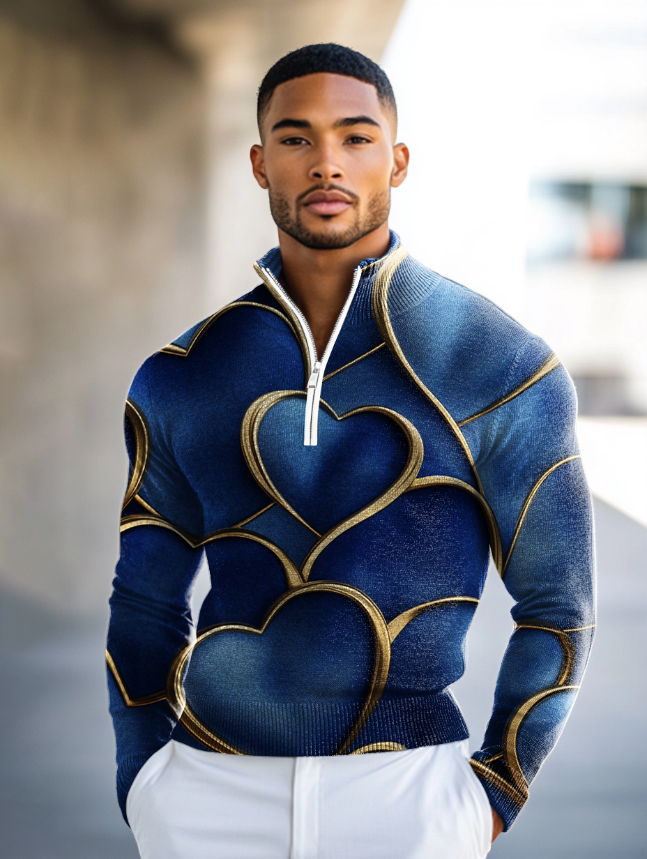 Luxe Men's Fashion Stand Collar Cardigan Sweater Knit Jacket