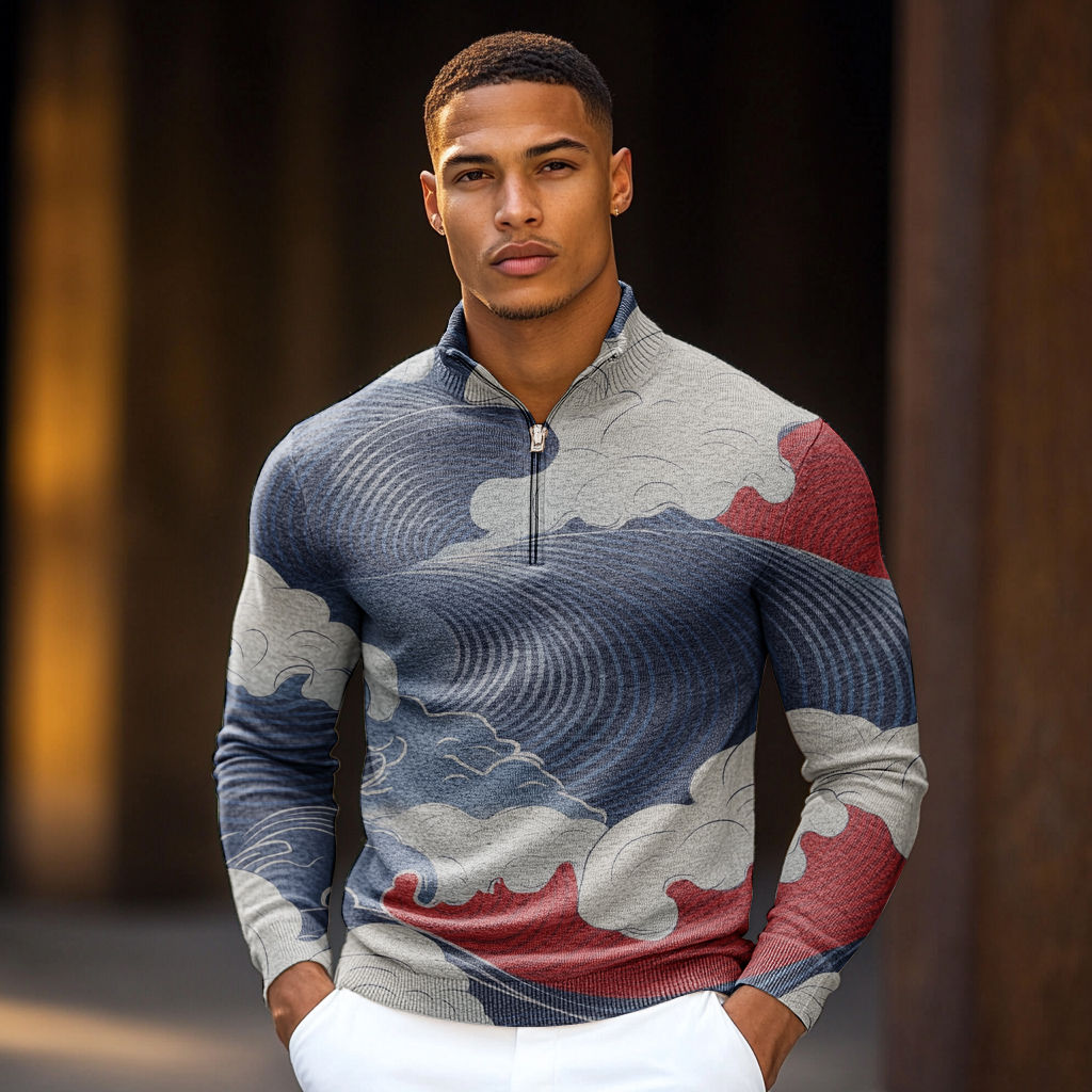 Luxe Men's Fashion Stand Collar Cardigan Sweater Knit Jacket
