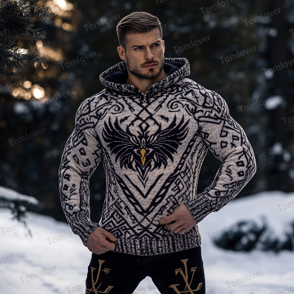 Men's Viking Wolf Inspired Celtic Chunky Hooded Sweater
