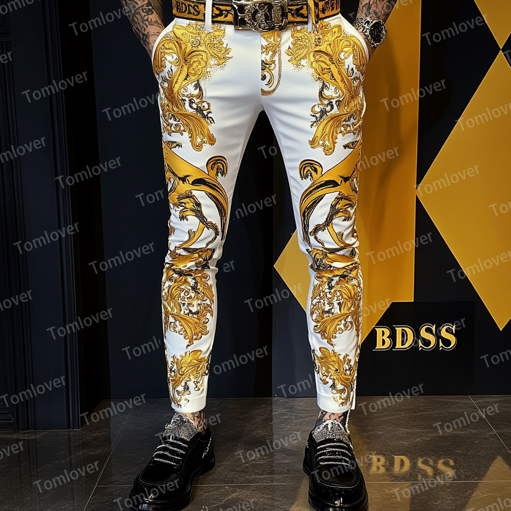 High elastic fabric luxury business casual men's fashion trousers