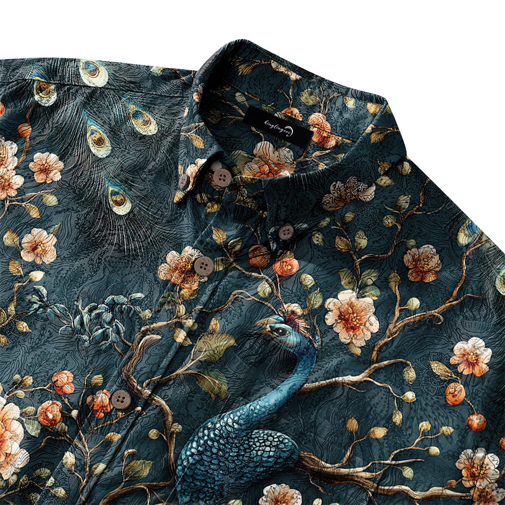 Men's Mid Cotton Button-down Aloha Shirt fashion printed pattern long-sleeved Shirt