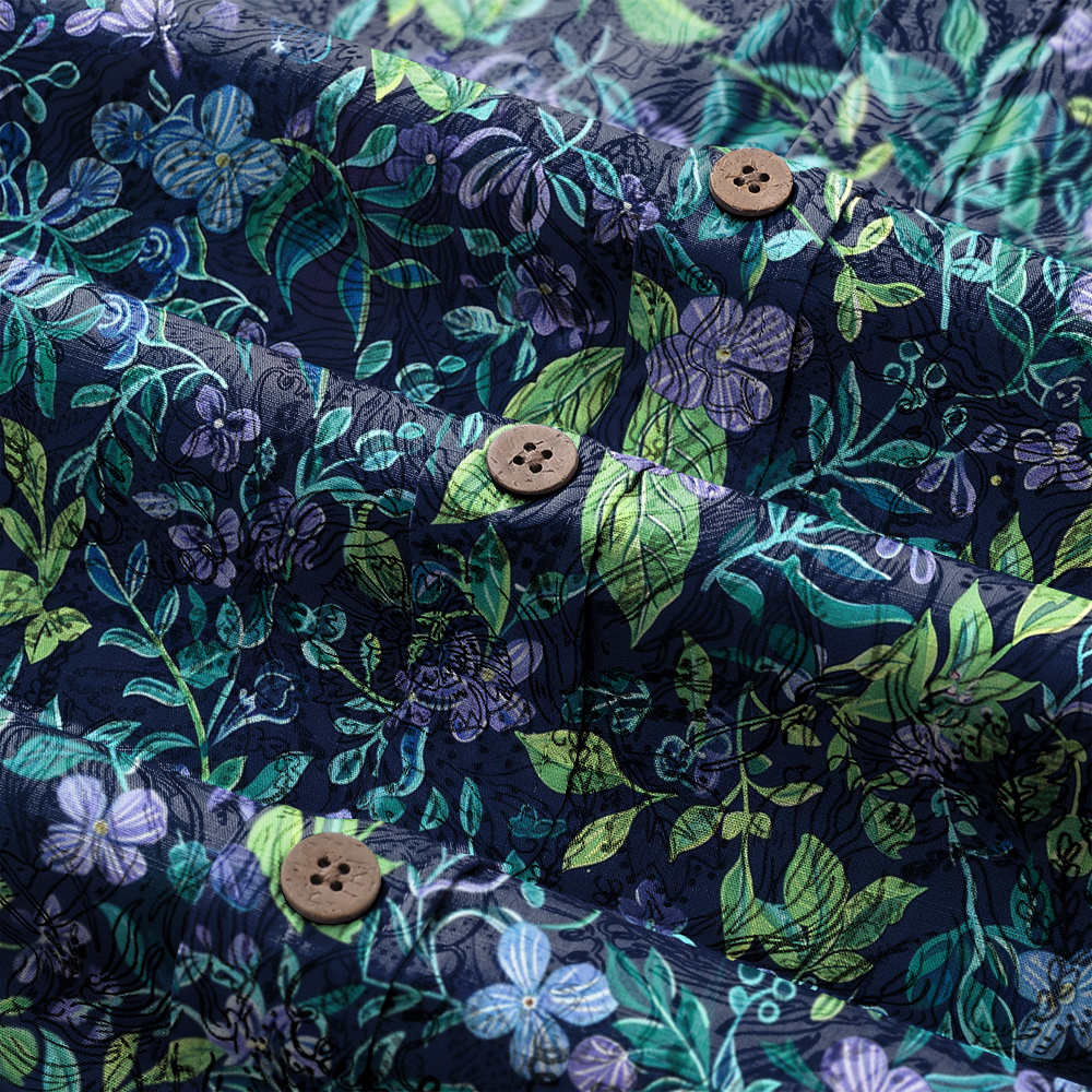 100% Cotton Soft High Elasticity Casual Tropical Print Short Sleeve Breathable Shirt