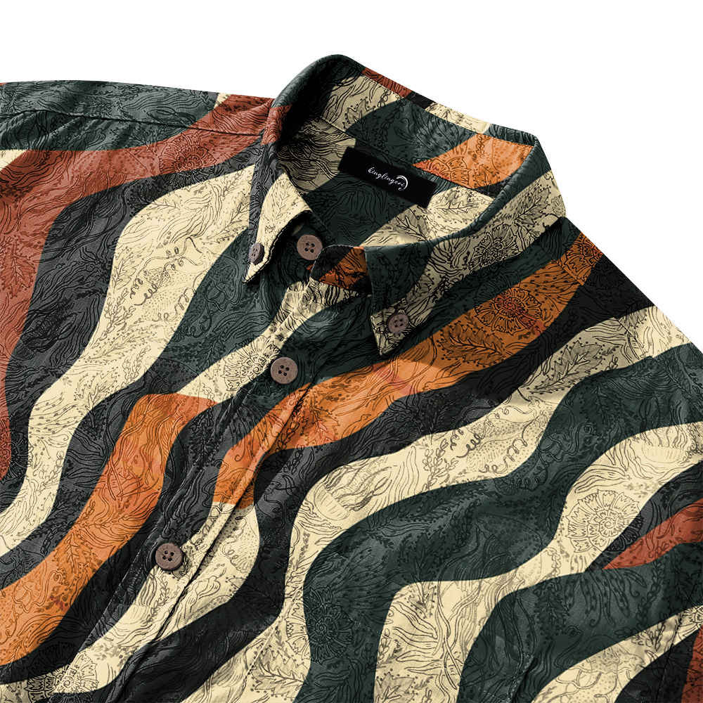 100% Cotton Soft High Elasticity Casual Tropical Print Short Sleeve Breathable Shirt