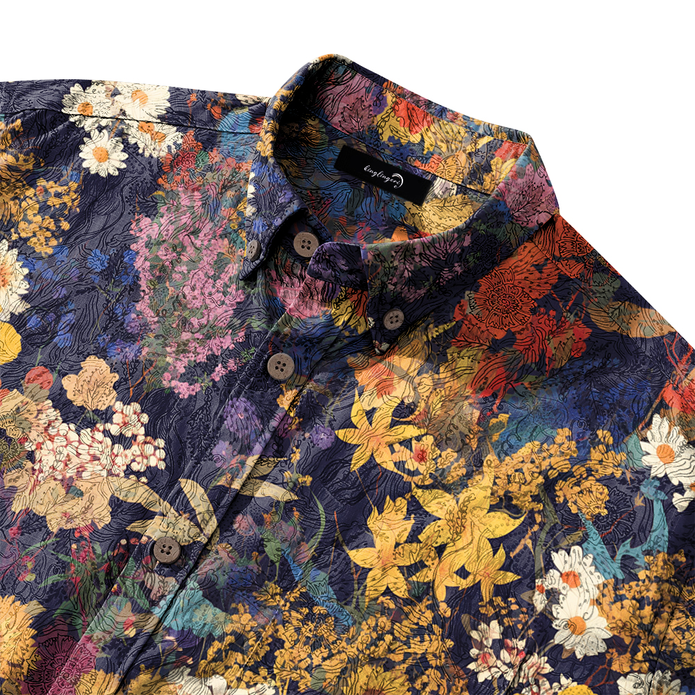 100% Cotton Soft High Elasticity Casual Tropical Print Short Sleeve Breathable Shirt