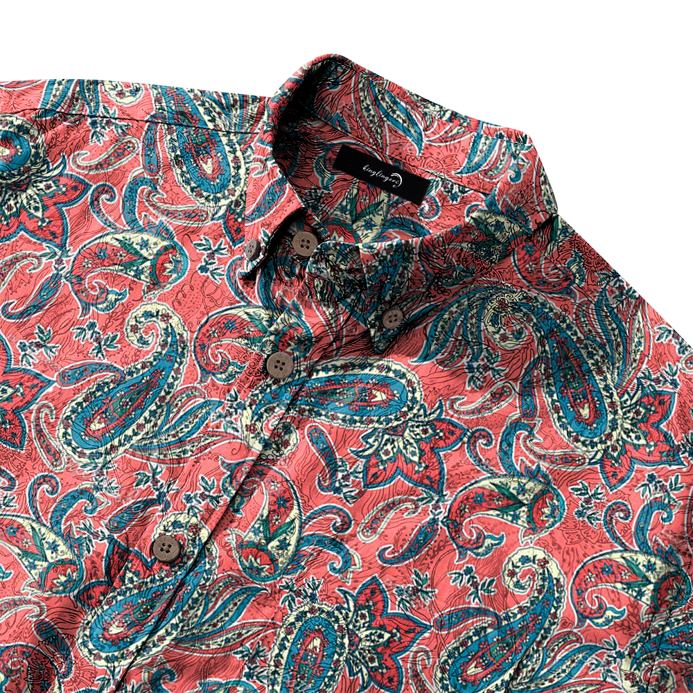 Men's Mid Cotton Button-down Aloha Shirt fashion printed pattern long-sleeved Shirt