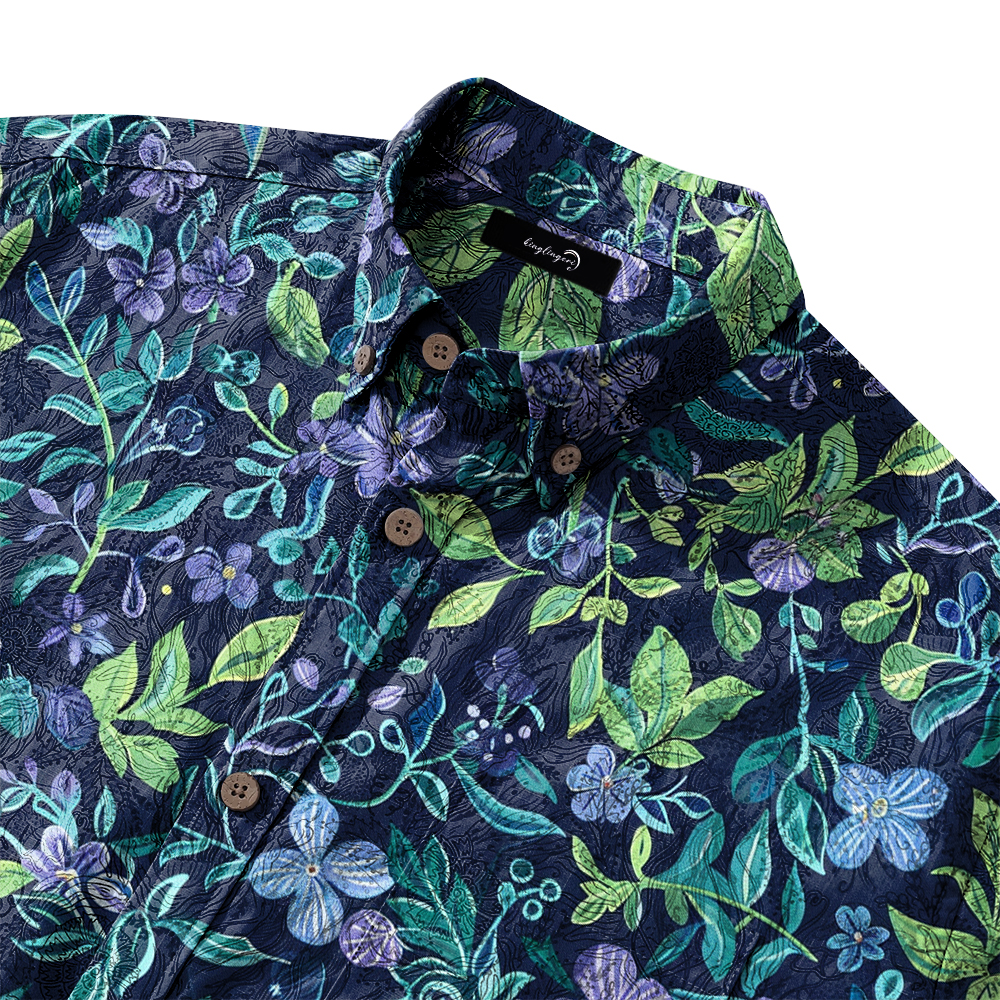 100% Cotton Soft High Elasticity Casual Tropical Print Short Sleeve Breathable Shirt