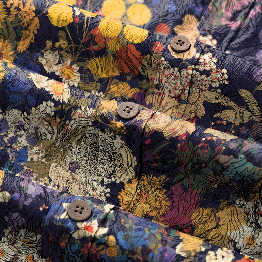 100% Cotton Soft High Elasticity Casual Tropical Print Short Sleeve Breathable Shirt