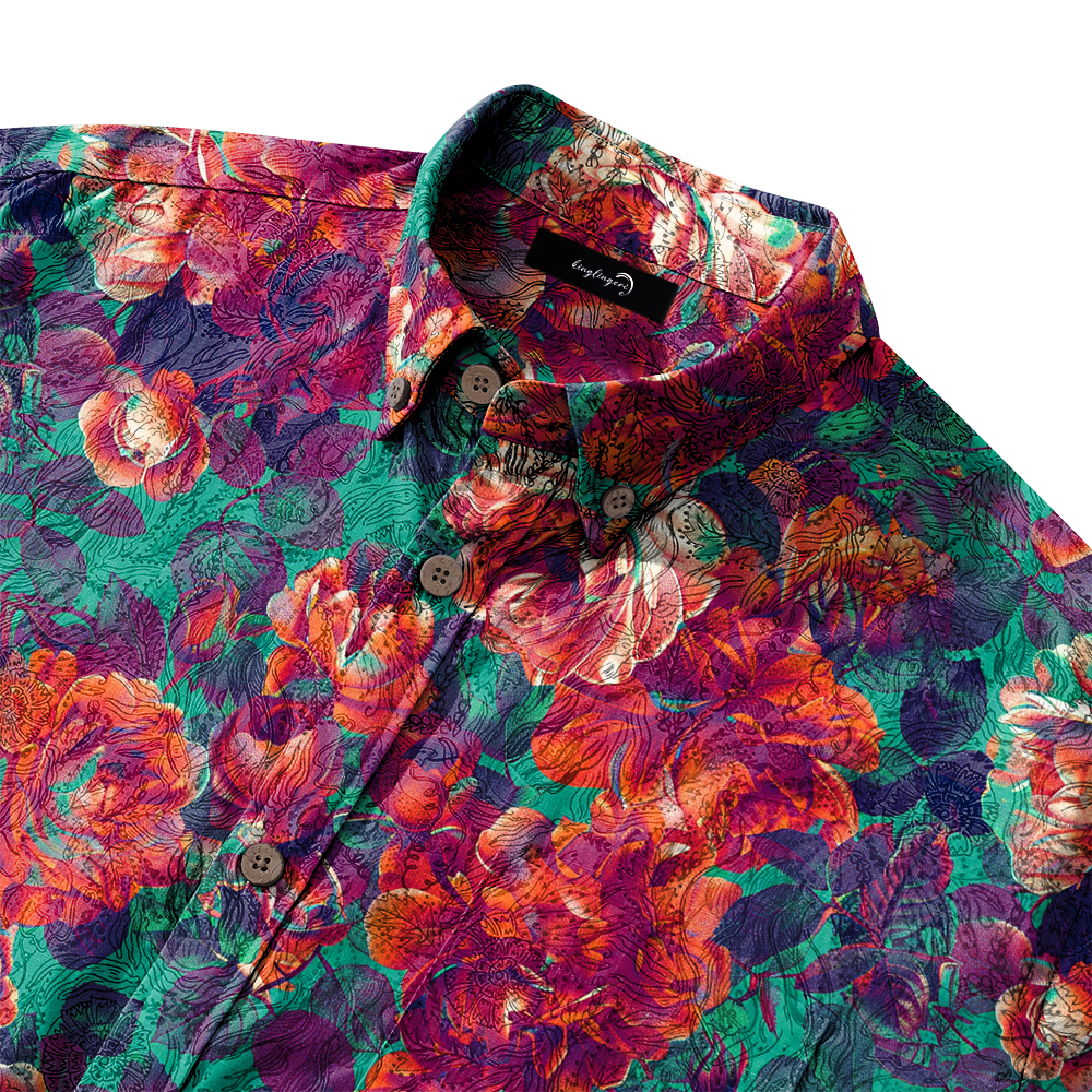 100% Cotton High elasticity Casual Tropical print Men's Holiday Breathable Hawaiian Shirt