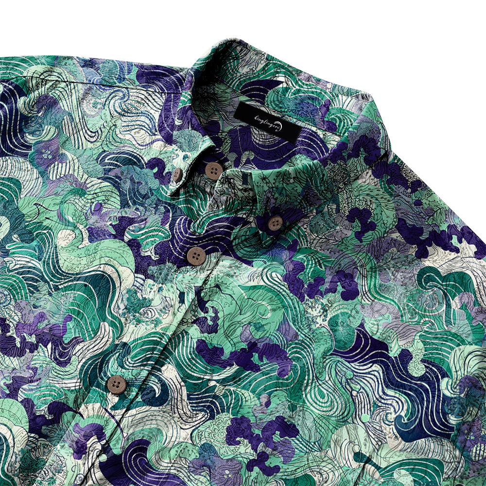 100% Cotton High elasticity Casual Tropical print Men's Holiday Breathable Hawaiian Shirt