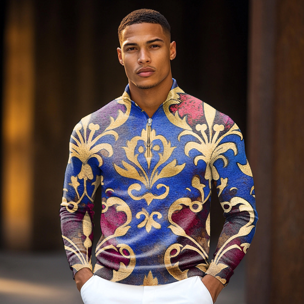 Luxe Men's Fashion Stand Collar Cardigan Sweater Knit Jacket