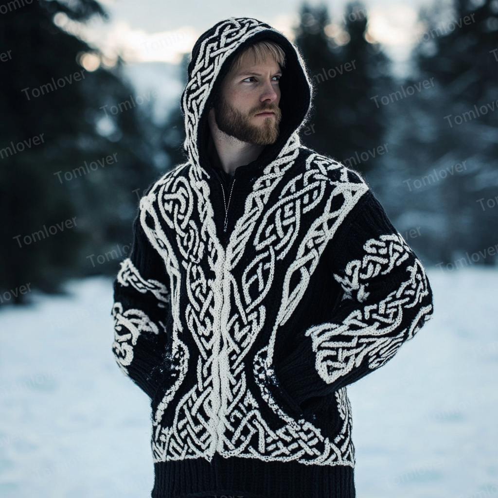 Men's Viking Wolf Inspired Celtic Chunky Hooded Sweater