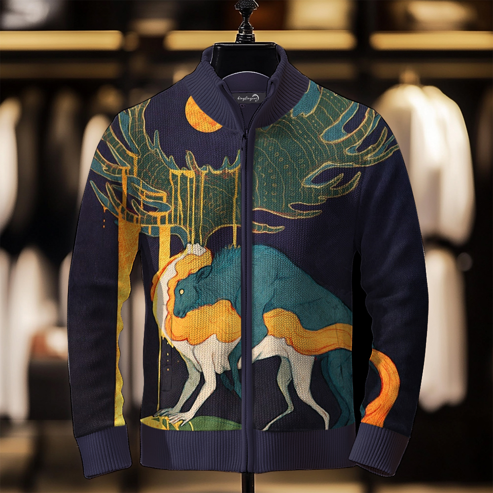 Luxe Men's Fashion Stand Collar Cardigan Sweater Knit Jacket