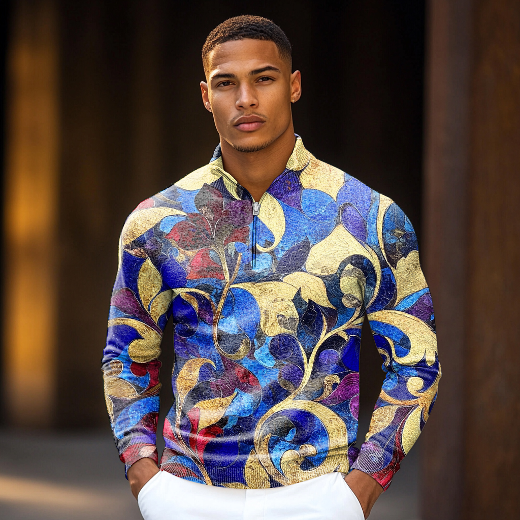 Luxe Men's Fashion Stand Collar Cardigan Sweater Knit Jacket