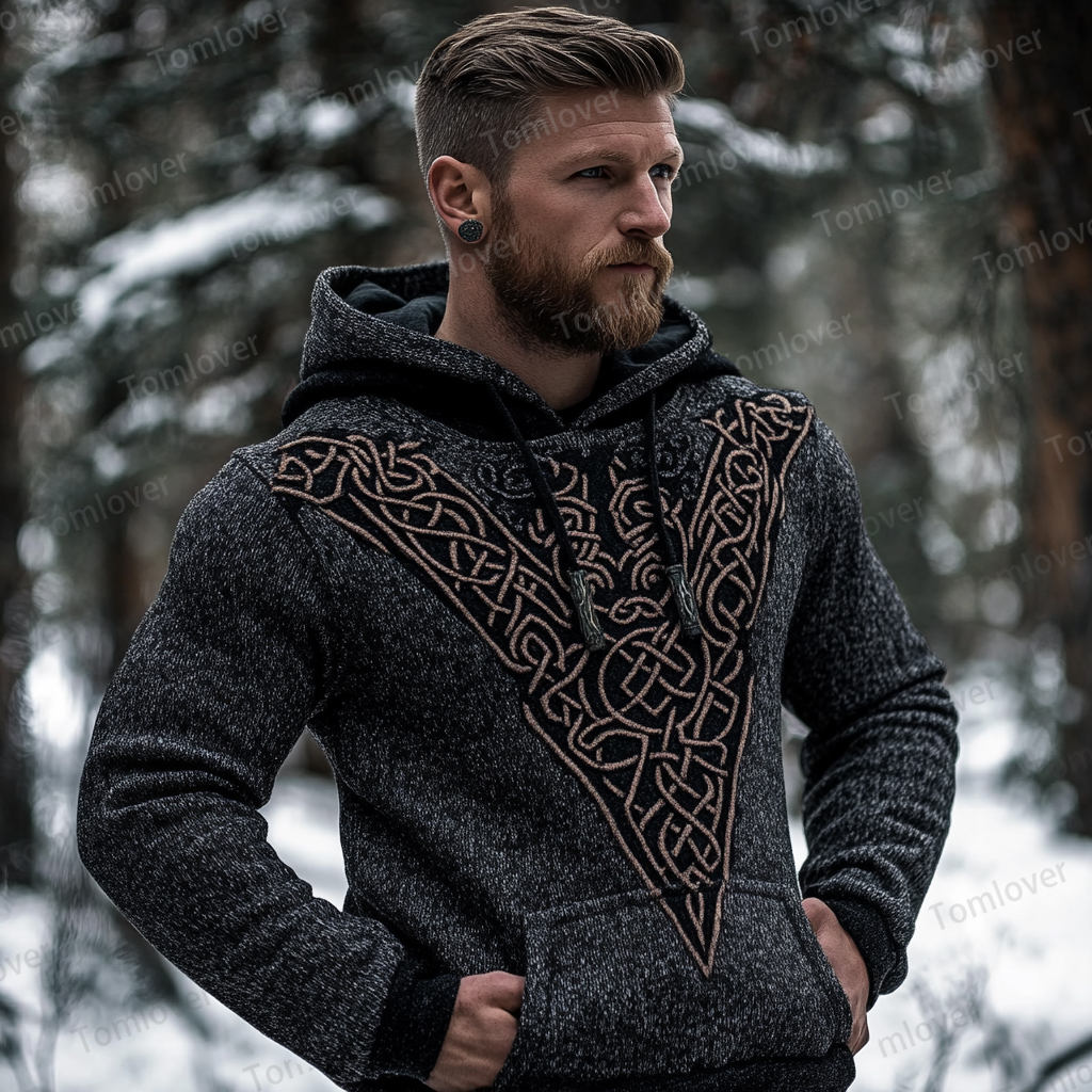 Men's Viking Wolf Inspired Celtic Chunky Hooded Sweater