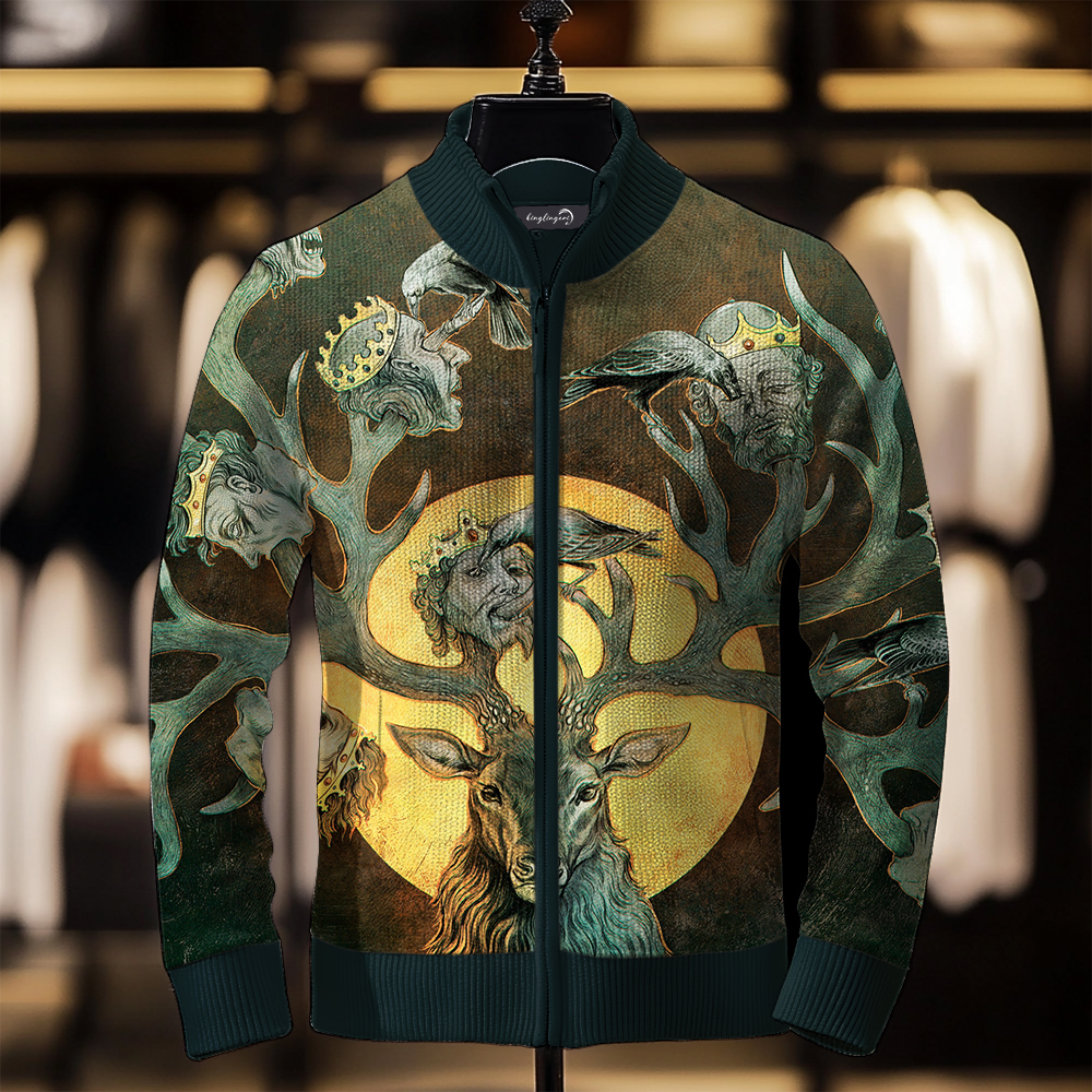 Luxe Men's Fashion Stand Collar Cardigan Sweater Knit Jacket