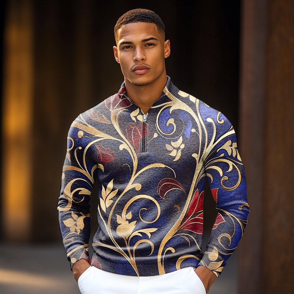 Luxe Men's Fashion Stand Collar Cardigan Sweater Knit Jacket