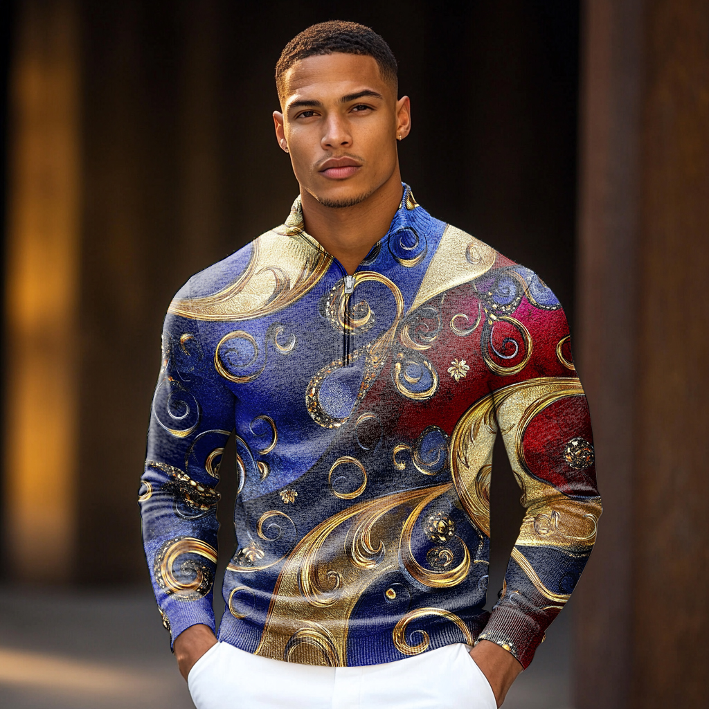 Luxe Men's Fashion Stand Collar Cardigan Sweater Knit Jacket
