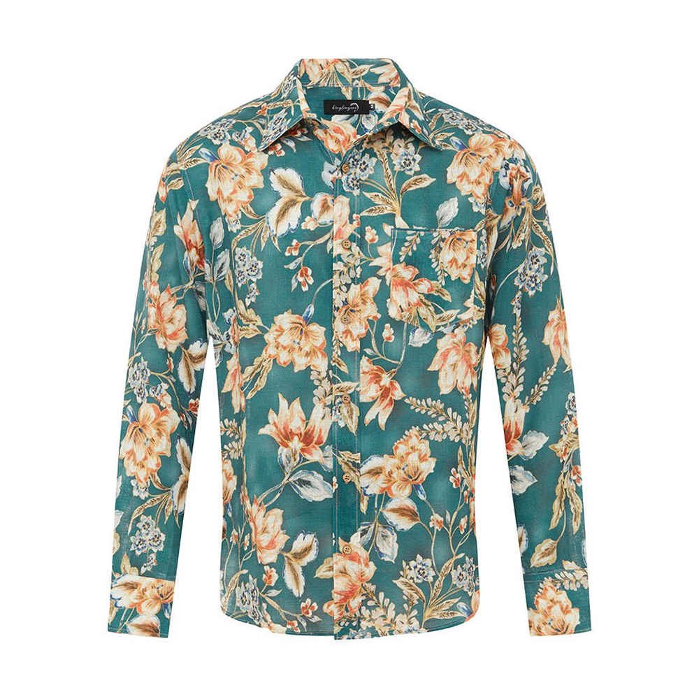 Hawaiian Men's Mid Cotton Button-down Aloha Shirt fashion printed pattern long-sleeved Shirt