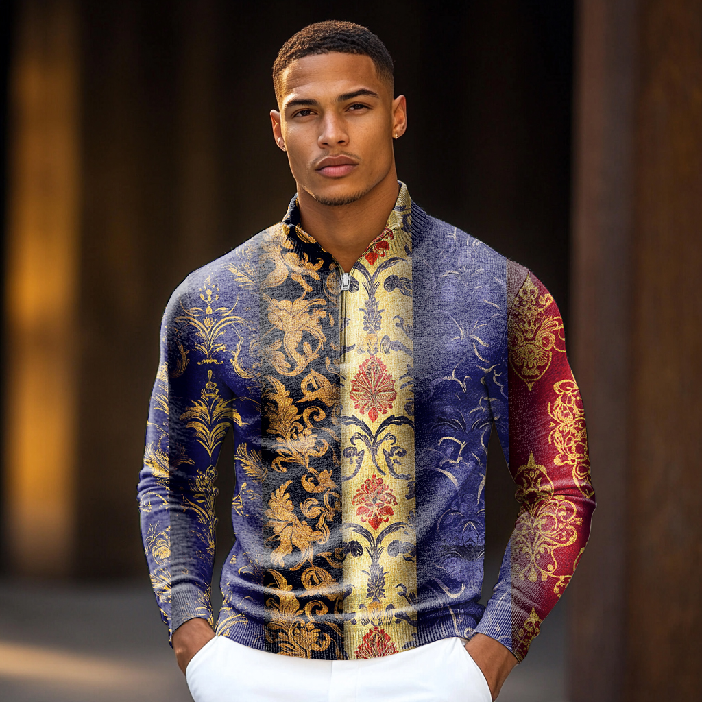 Luxe Men's Fashion Stand Collar Cardigan Sweater Knit Jacket