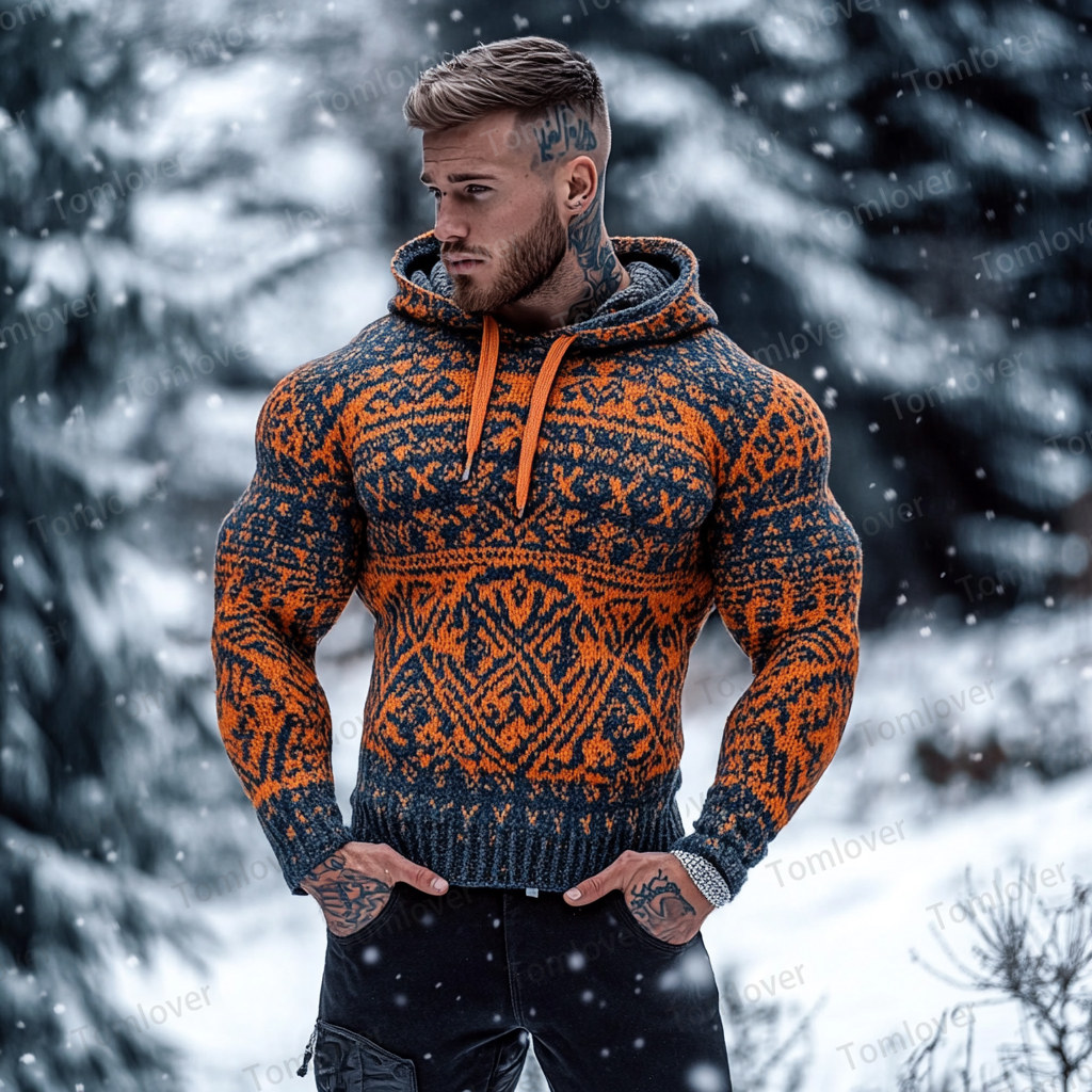 Men's Viking Wolf Inspired Celtic Chunky Hooded Sweater
