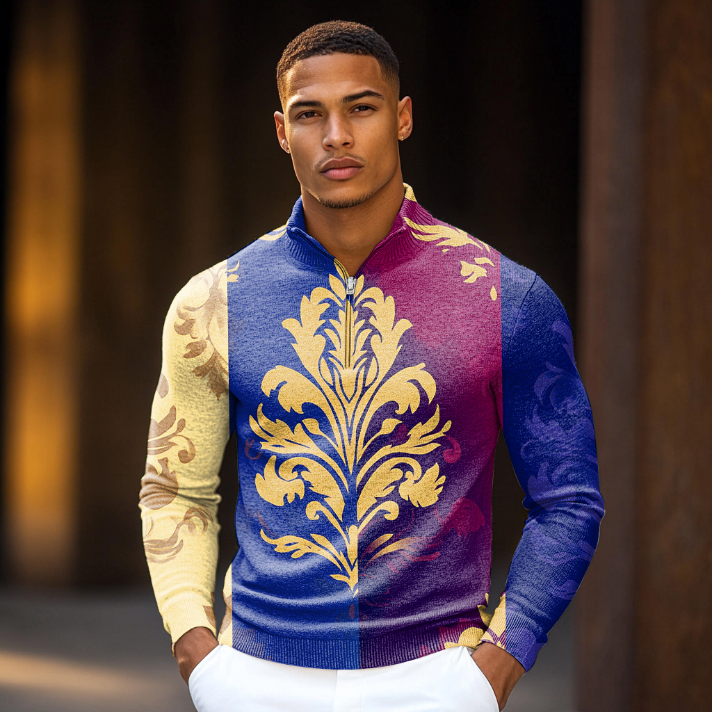 Luxe Men's Fashion Stand Collar Cardigan Sweater Knit Jacket