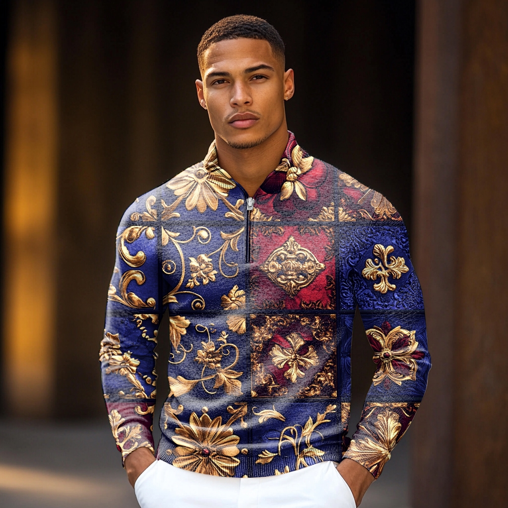 Luxe Men's Fashion Stand Collar Cardigan Sweater Knit Jacket