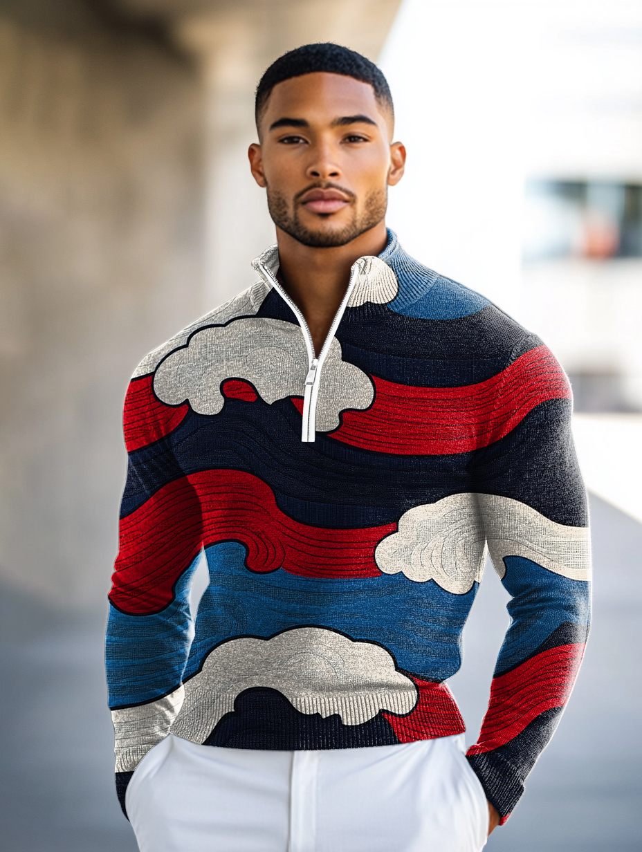 Luxe Men's Fashion Stand Collar Cardigan Sweater Knit Jacket