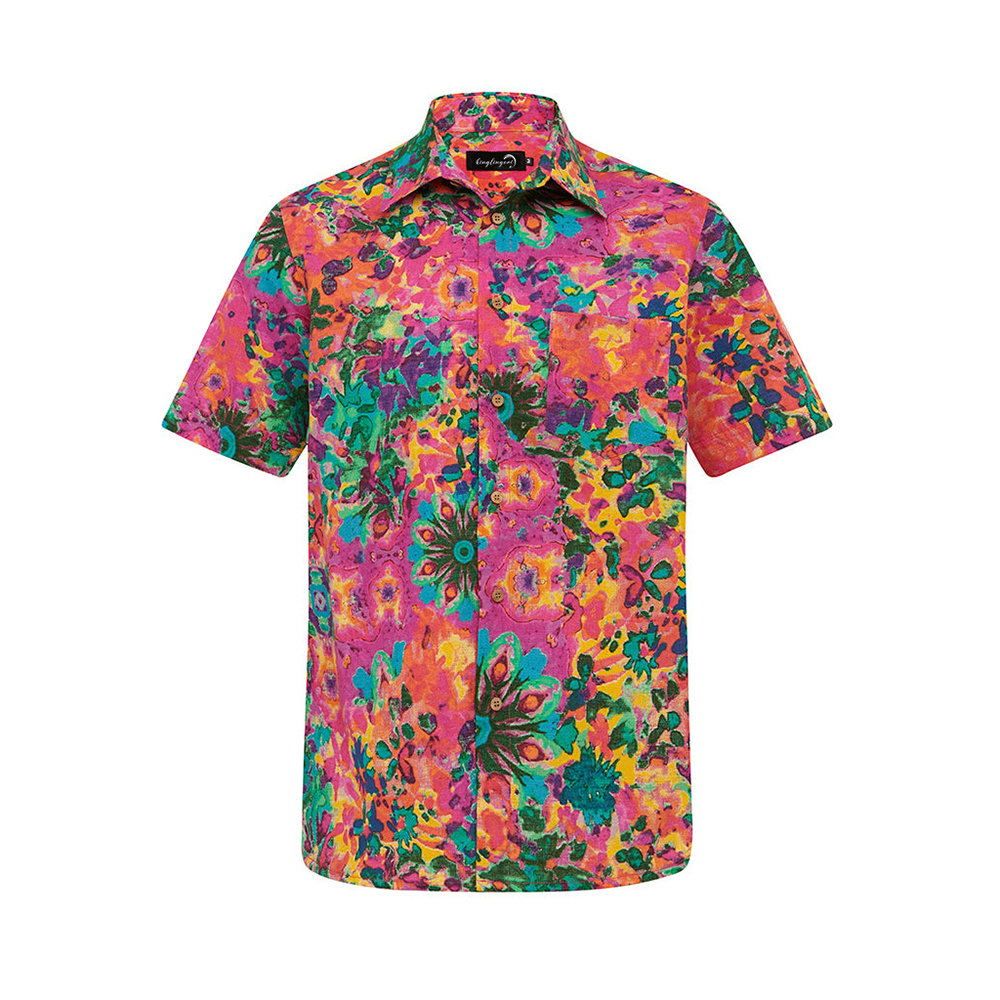 Soft High Elasticity Casual Tropical Print Short Sleeve Breathable Shirt