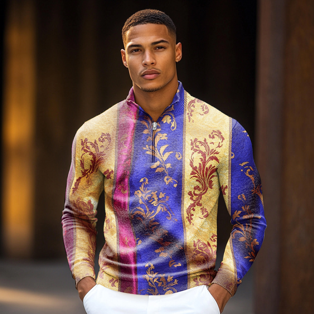 Luxe Men's Fashion Stand Collar Cardigan Sweater Knit Jacket