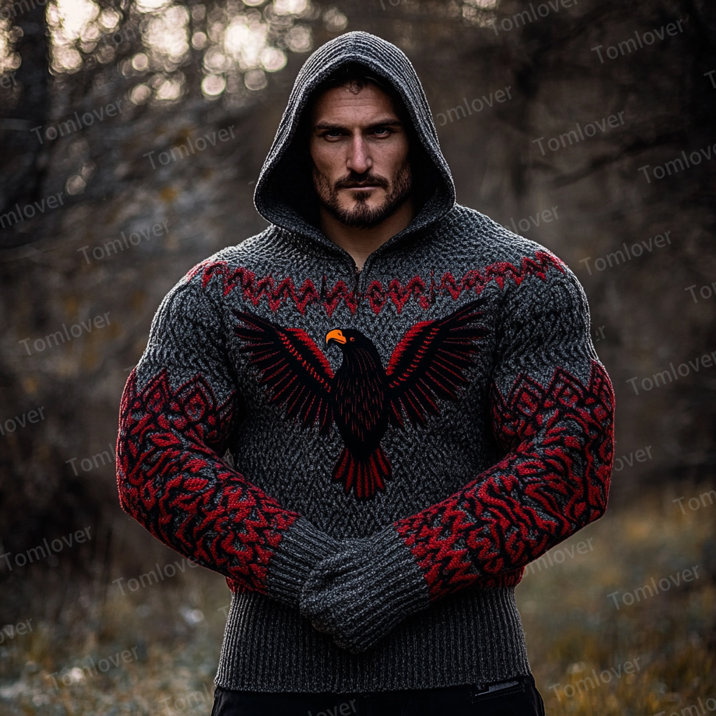 Men's Viking Wolf Inspired Celtic Chunky Hooded Sweater