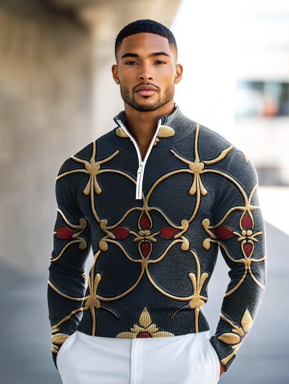 Luxe Men's Fashion Stand Collar Cardigan Sweater Knit Jacket
