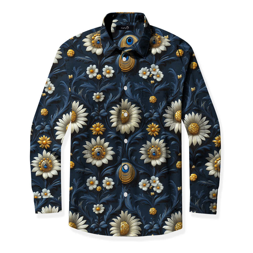 Men's Mid Cotton Button-down Aloha Shirt fashion printed pattern long-sleeved Shirt