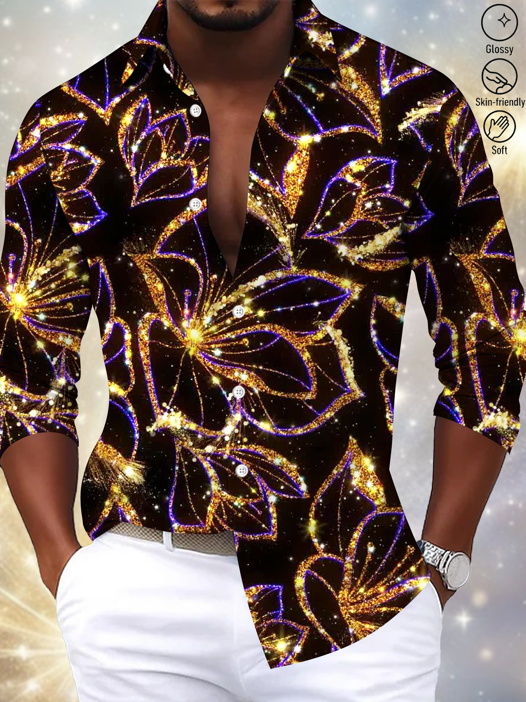 Men's Satin Luxe Long Sleeve Button Down Shirt