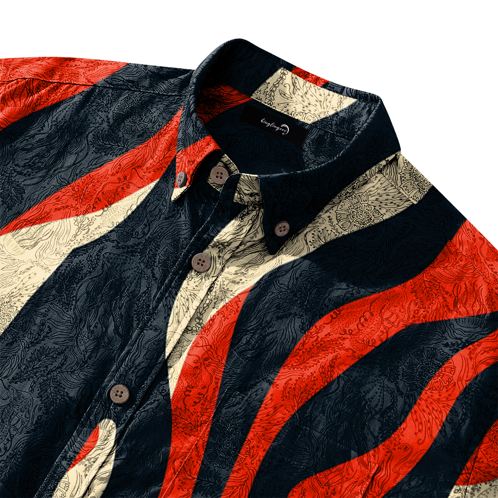 100% Cotton Soft High Elasticity Casual Tropical Print Short Sleeve Breathable Shirt